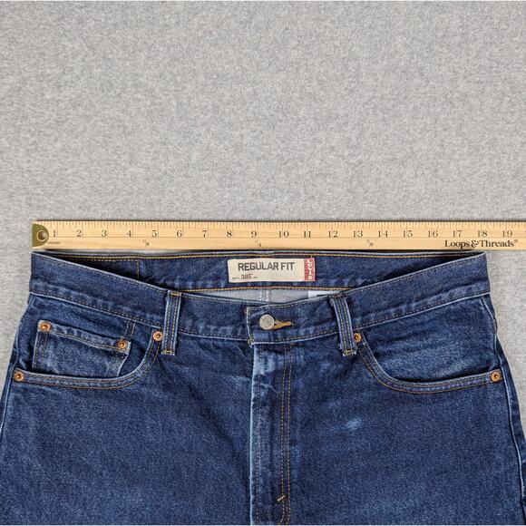 Levi’s 505 Jeans Mens 36 Regular Fit Dark Wash Distressed Utility Rigid Denim - Picture 9 of 12